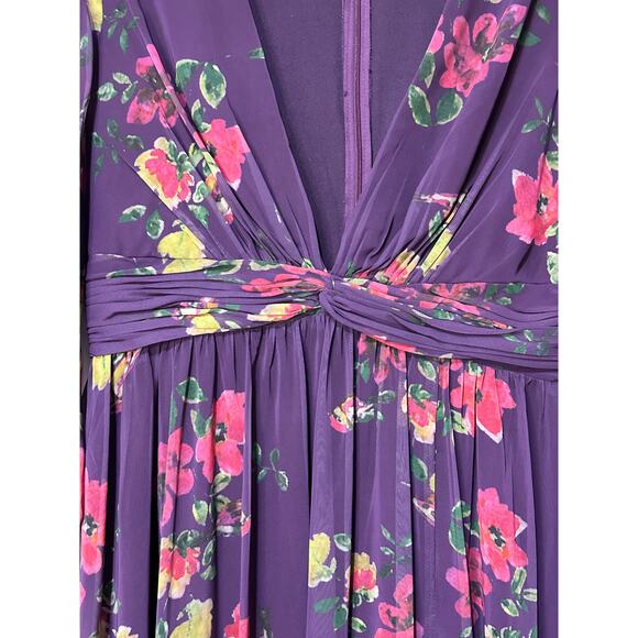 Mac Duggal Long Sleeve Ruched Top Deep V-Neckline Gown Purple Size 10 NWT #68558 - Picture 7 of 16